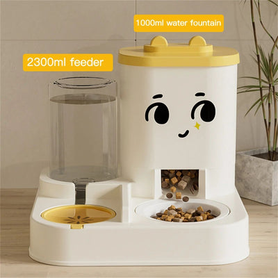 Pet Cartoon Feeding And Watering Dispenser With Large Capacity