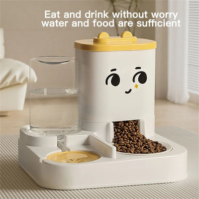 Pet Cartoon Feeding And Watering Dispenser With Large Capacity