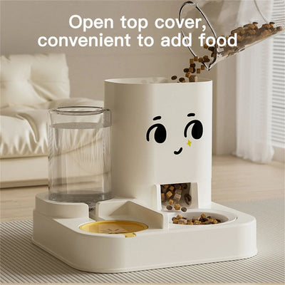 Pet Cartoon Feeding And Watering Dispenser With Large Capacity